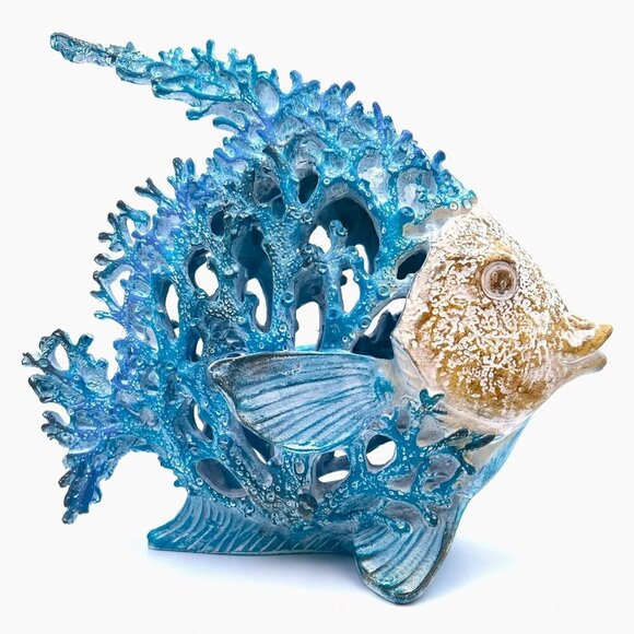 Beach Coastal Decor Coral Reef Angelfish Home Office Desk Decor Sculpture Statue